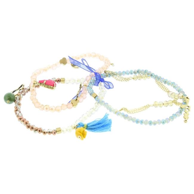 PULSERA 4 TIRAS CUENTAS METAL PIEDRAS