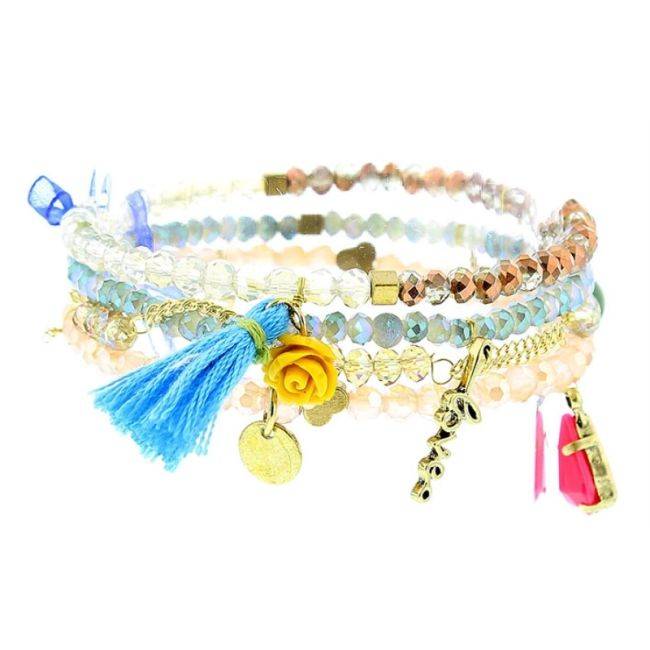 PULSERA 4 TIRAS CUENTAS METAL PIEDRAS