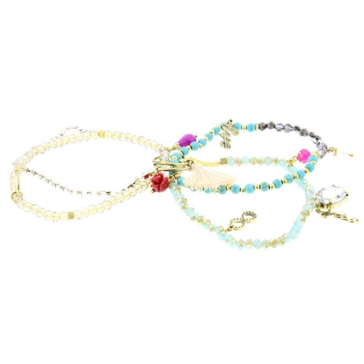 BRACELET 4 STRIPS METAL STONE BEADS 2
