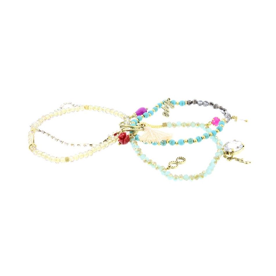 PULSERA 4 TIRAS CUENTAS METAL PIEDRAS