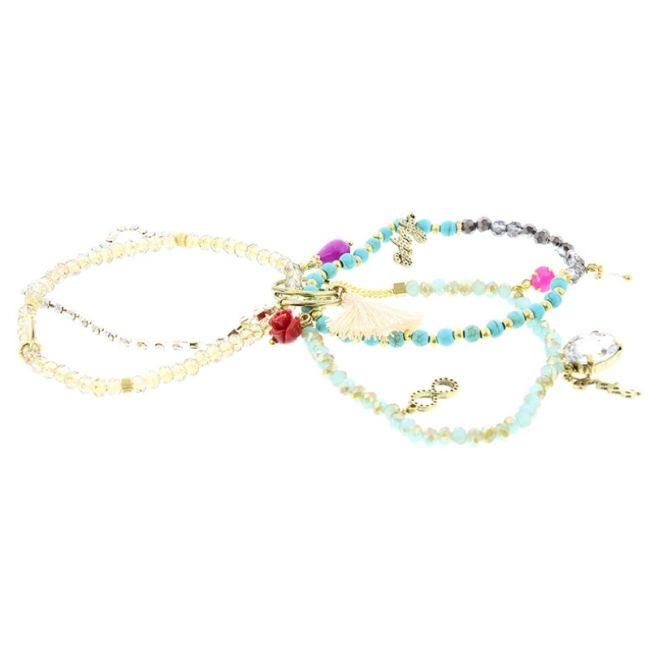 PULSERA 4 TIRAS CUENTAS METAL PIEDRAS