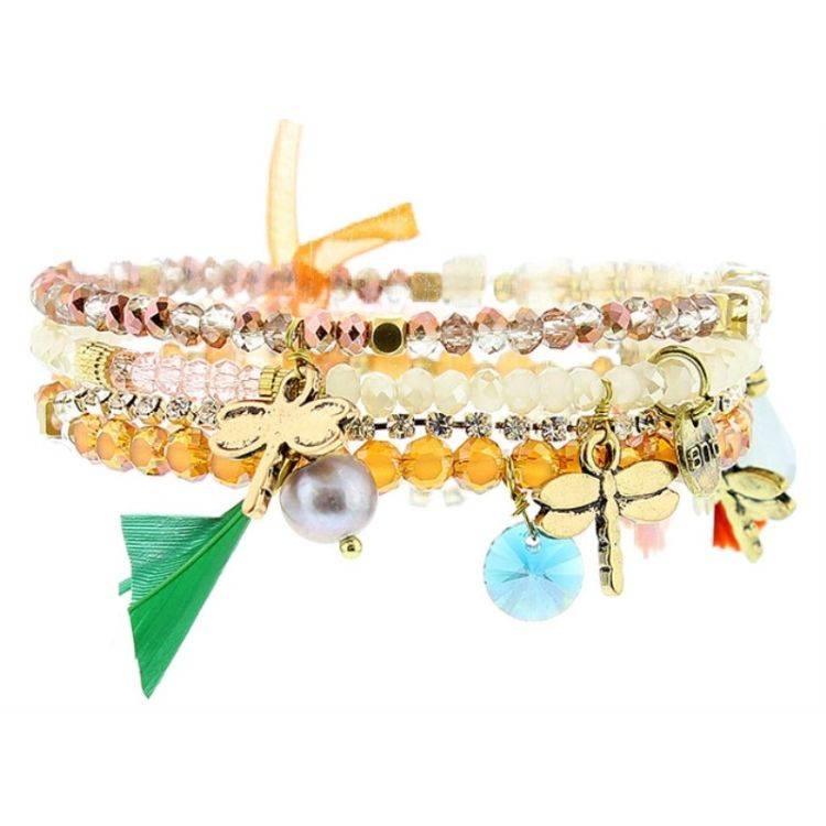 4 STRAPS CRYSTAL BEADS BRACELET