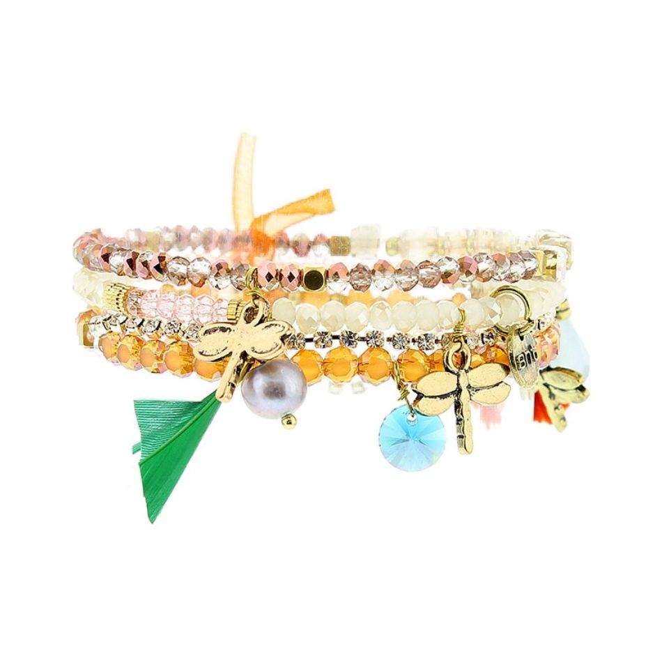 PULSERA 4 TIRAS CUENTAS CRISTALES