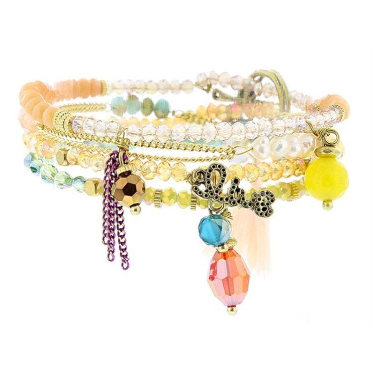BRACELET 4 STRIPS METAL STONE BEADS
