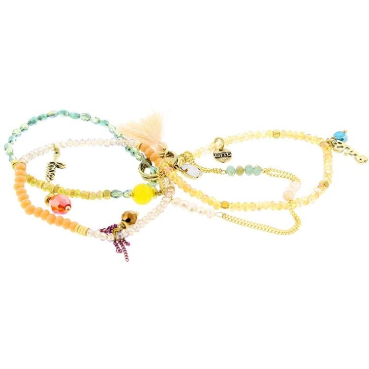 BRACELET 4 STRIPS METAL STONE BEADS 2