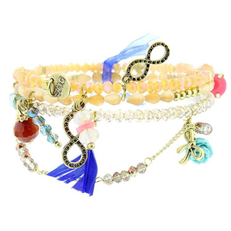 BRACELET 4 STRIPS METAL STONE BEADS