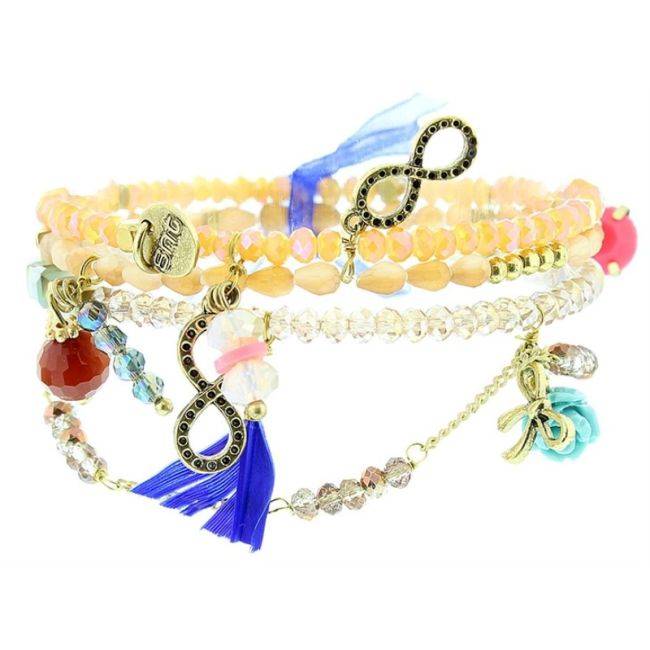 PULSERA 4 TIRAS CUENTAS METAL PIEDRAS