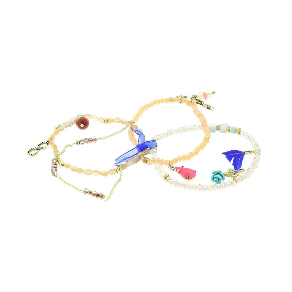 PULSERA 4 TIRAS CUENTAS METAL PIEDRAS