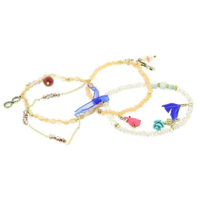 PULSERA 4 TIRAS CUENTAS METAL PIEDRAS