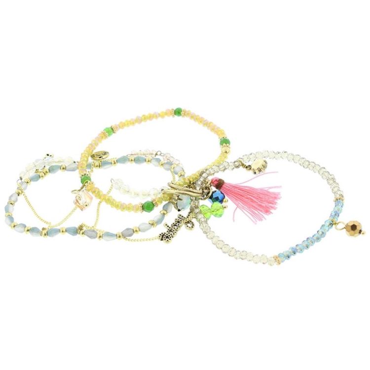 BRACELET 4 STRIPS METAL STONE BEADS 2