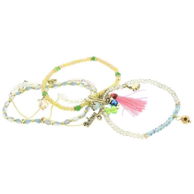 BRACELET 4 STRIPS METAL STONE BEADS