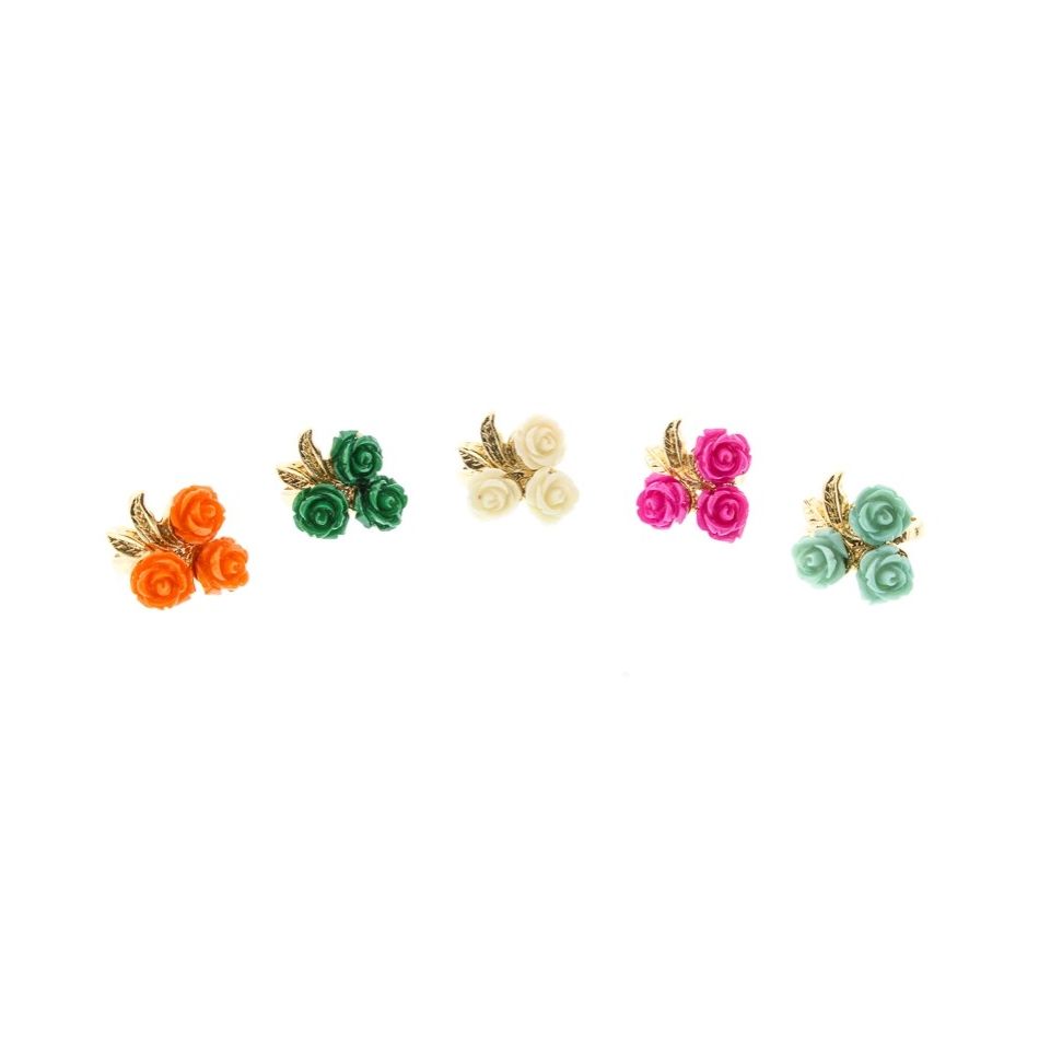 RESIN FLOWERS METAL RING ASSORTED SIZES