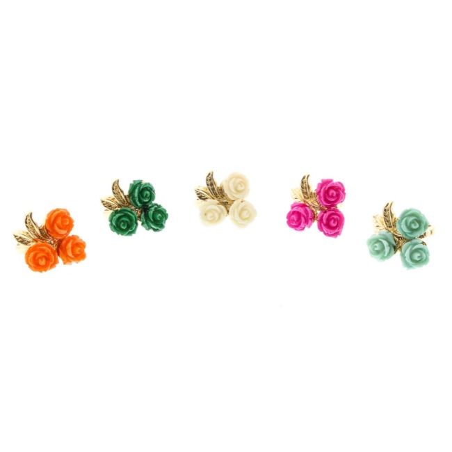RESIN FLOWERS METAL RING ASSORTED SIZES