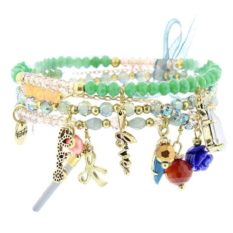 BRACELET 4 STRIPS METAL STONE BEADS