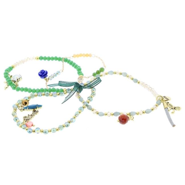 BRACELET 4 STRIPS METAL STONE BEADS