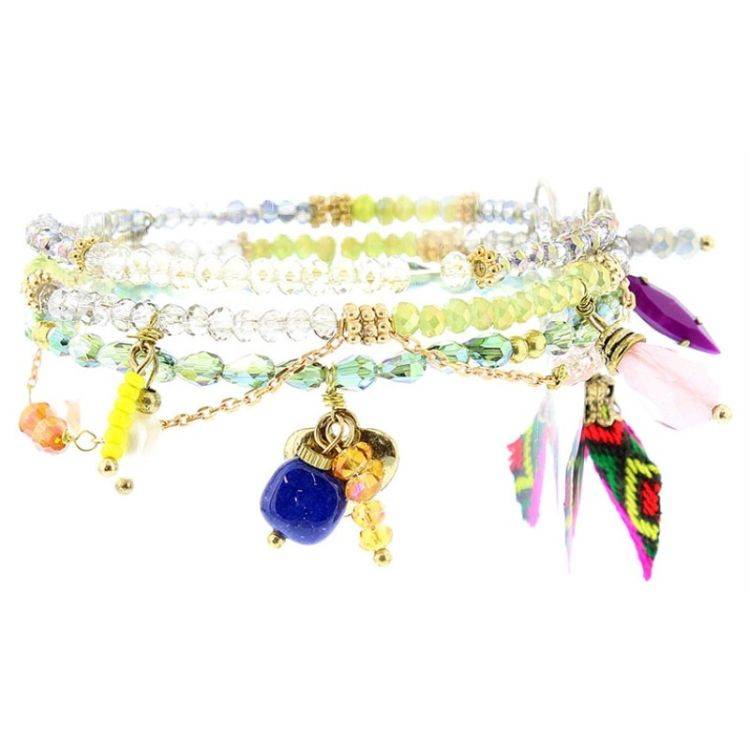 PULSERA 4 TIRAS CUENTAS METAL PIEDRAS