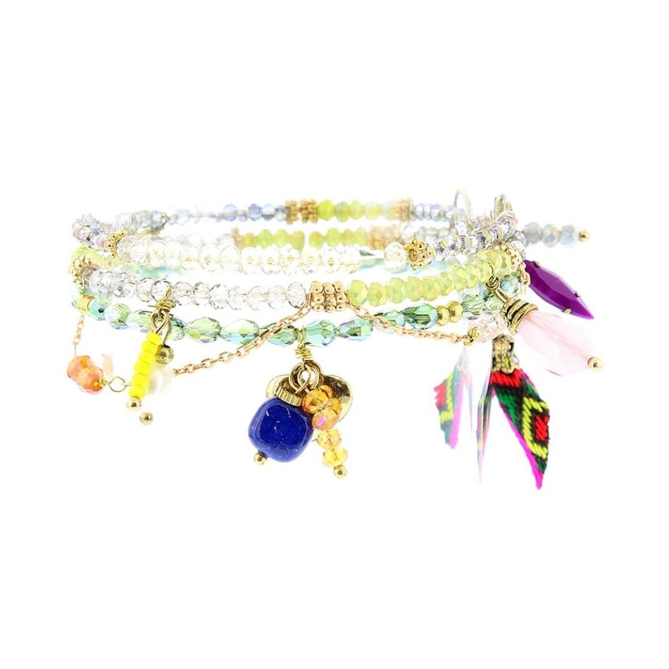 PULSERA 4 TIRAS CUENTAS METAL PIEDRAS