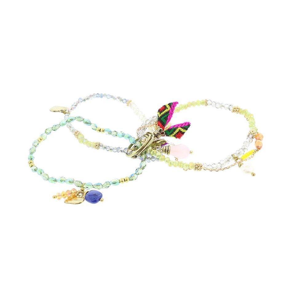 PULSERA 4 TIRAS CUENTAS METAL PIEDRAS