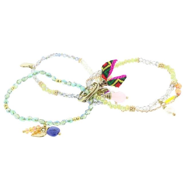 PULSERA 4 TIRAS CUENTAS METAL PIEDRAS