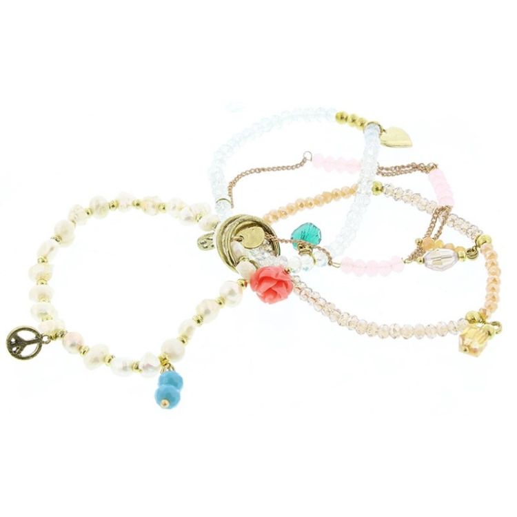 BRACELET 4 STRIPS METAL STONE BEADS 2