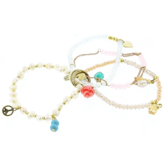 PULSERA 4 TIRAS CUENTAS METAL PIEDRAS
