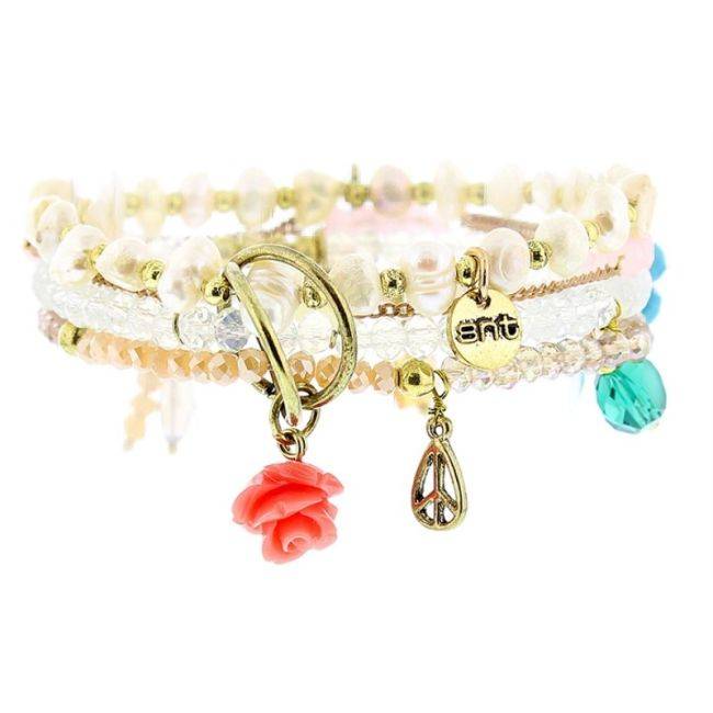 PULSERA 4 TIRAS CUENTAS METAL PIEDRAS