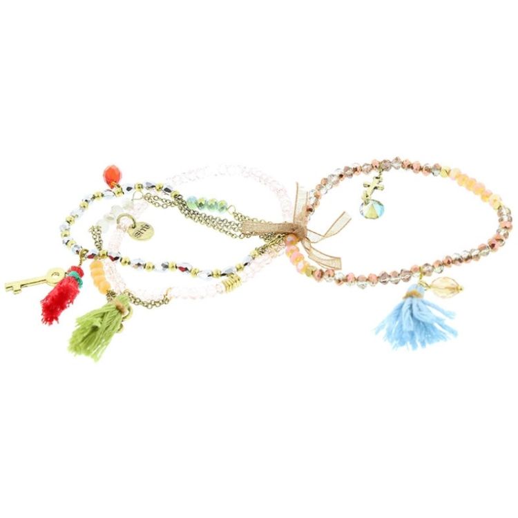 BRACELET 4 STRIPS METAL STONE BEADS 2