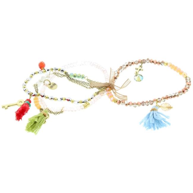 PULSERA 4 TIRAS CUENTAS METAL PIEDRAS