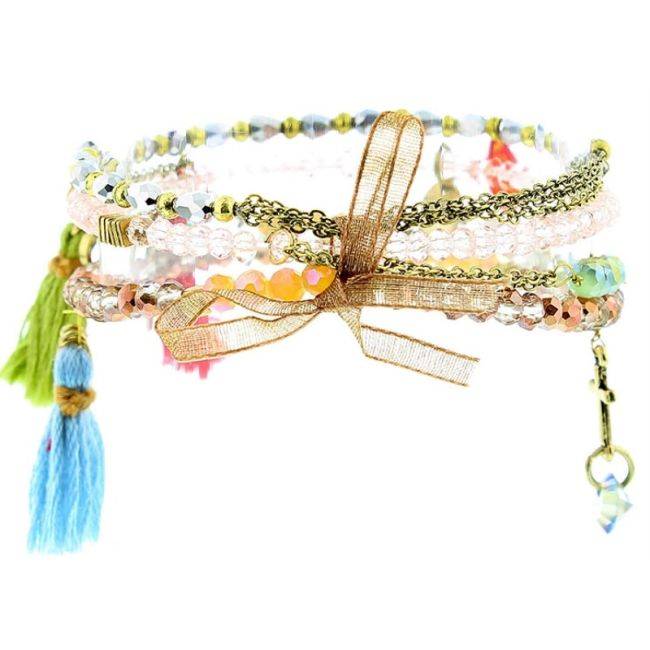 PULSERA 4 TIRAS CUENTAS METAL PIEDRAS