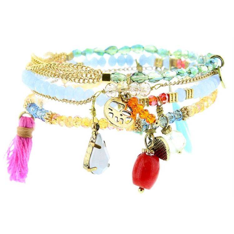 PULSERA 4 TIRAS CUENTAS CRISTALES