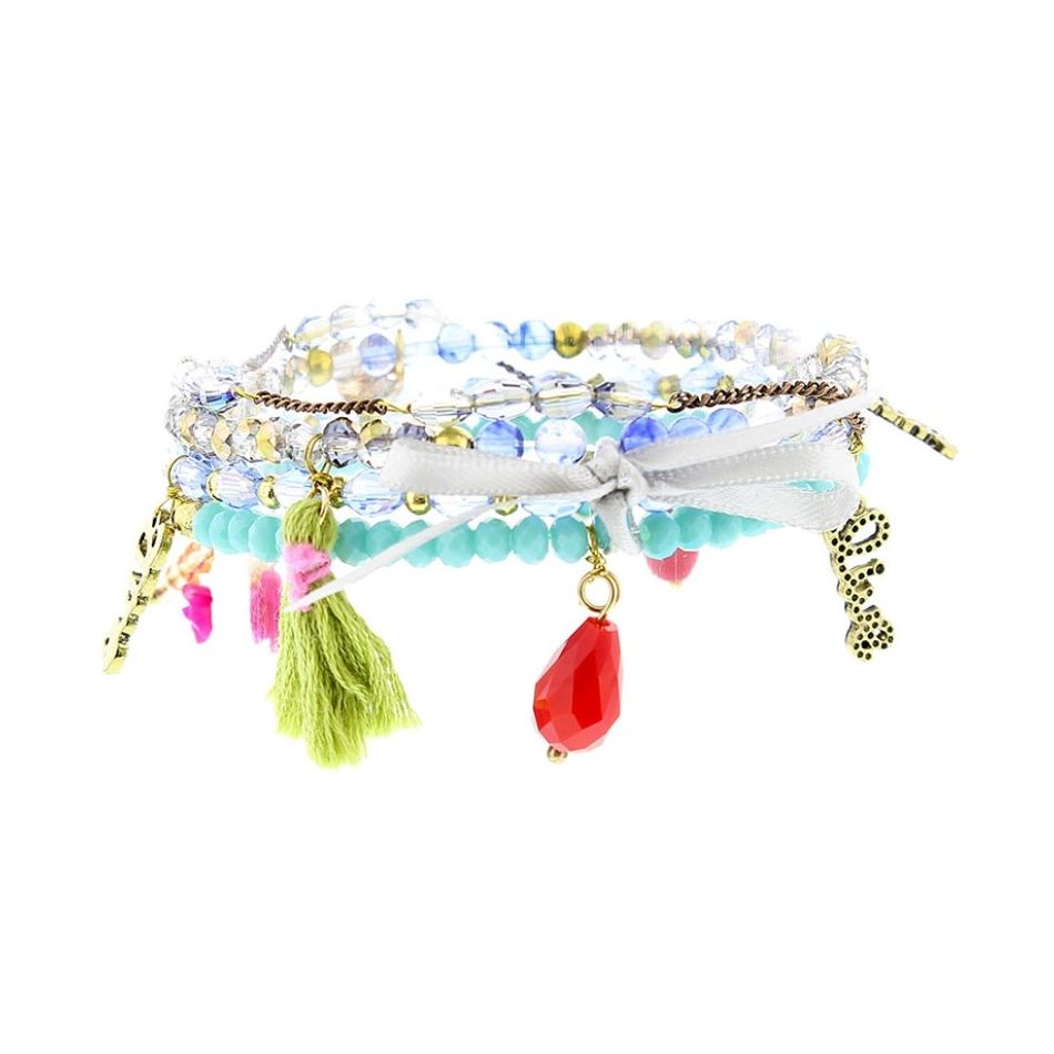PULSERA 4 TIRAS CUENTAS METAL PIEDRAS