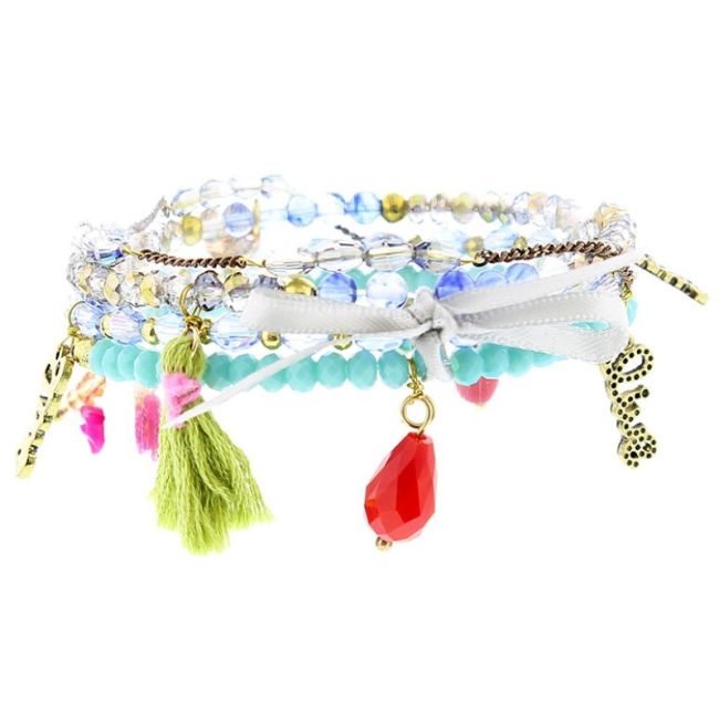 PULSERA 4 TIRAS CUENTAS METAL PIEDRAS