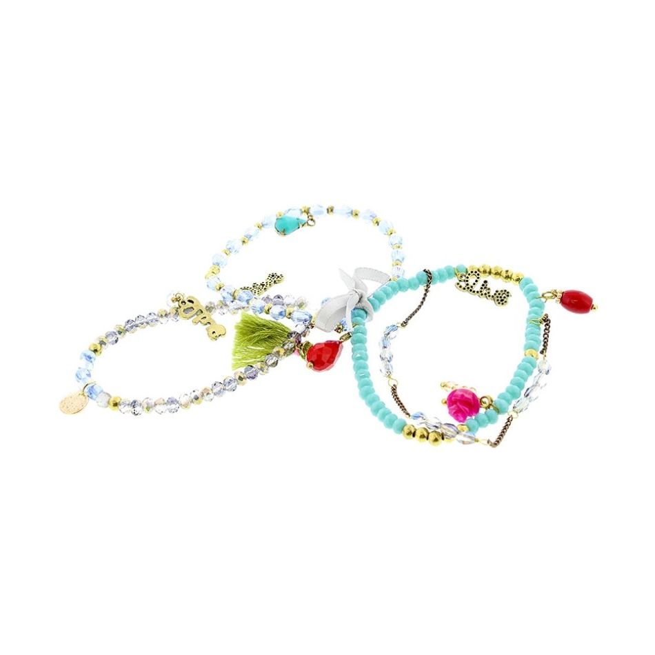 PULSERA 4 TIRAS CUENTAS METAL PIEDRAS