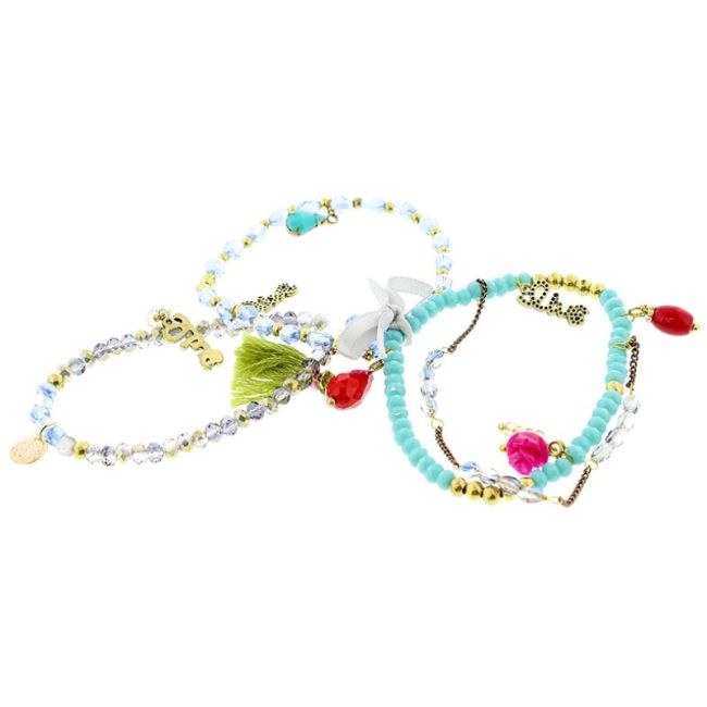 PULSERA 4 TIRAS CUENTAS METAL PIEDRAS