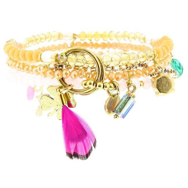 BRACELET 4 STRIPS METAL STONE BEADS