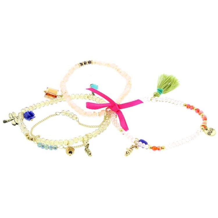BRACELET 4 STRIPS METAL STONE BEADS 2
