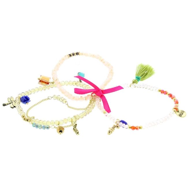 BRACELET 4 STRIPS METAL STONE BEADS