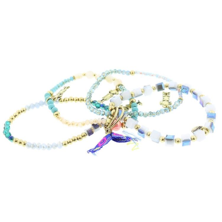 BRACELET 4 STRIPS METAL STONE BEADS 2