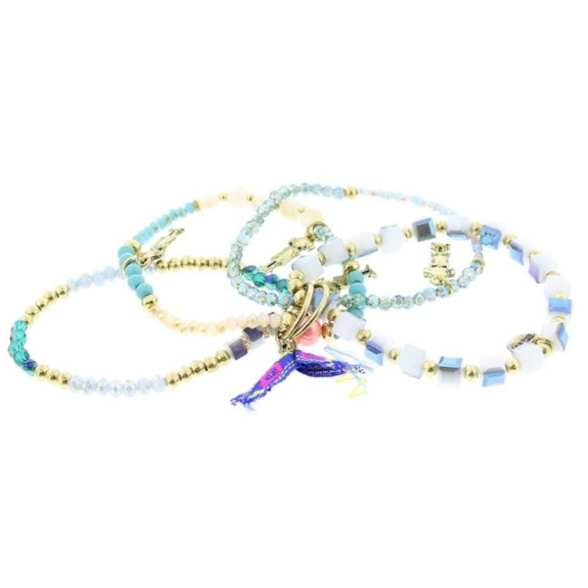 BRACELET 4 STRIPS METAL STONE BEADS