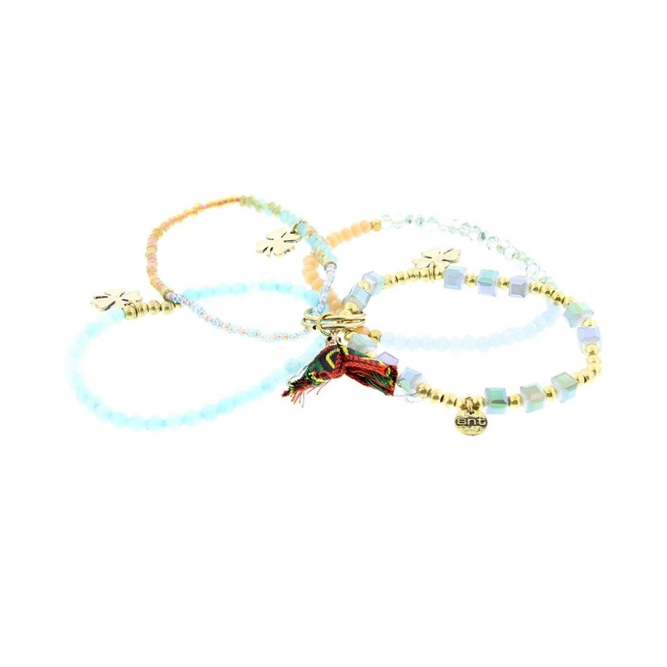 BRACELET 4 STRIPS METAL STONE BEADS