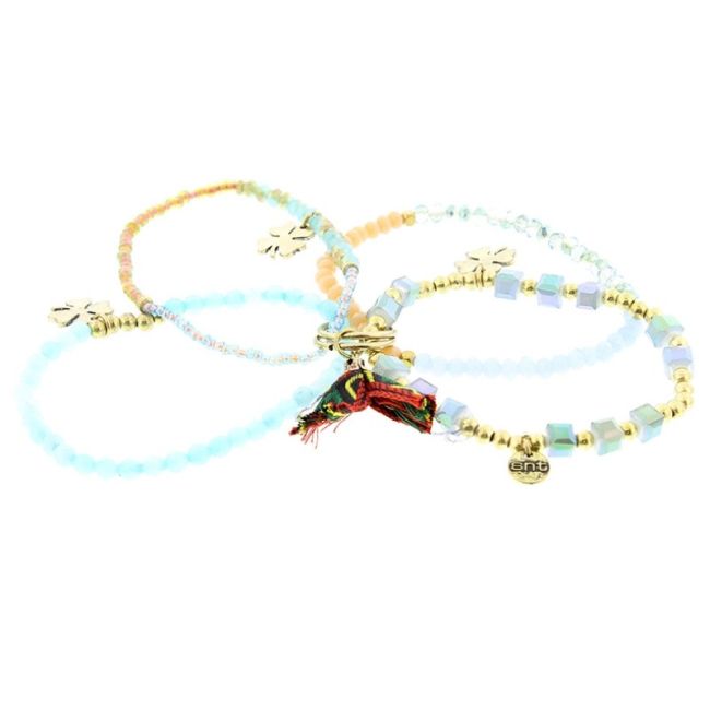 BRACELET 4 STRIPS METAL STONE BEADS