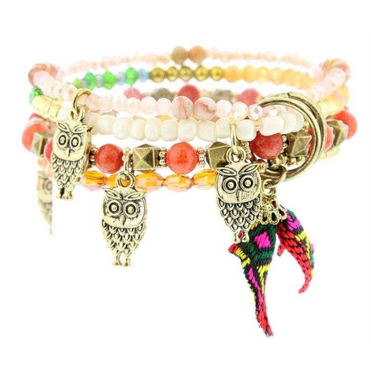 PULSERA 4 TIRAS CUENTAS METAL PIEDRAS