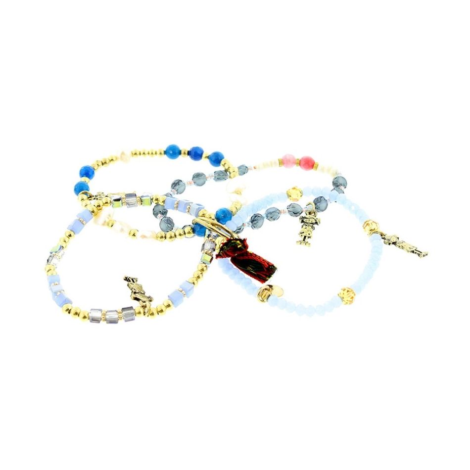 BRACELET 4 STRIPS METAL STONE BEADS