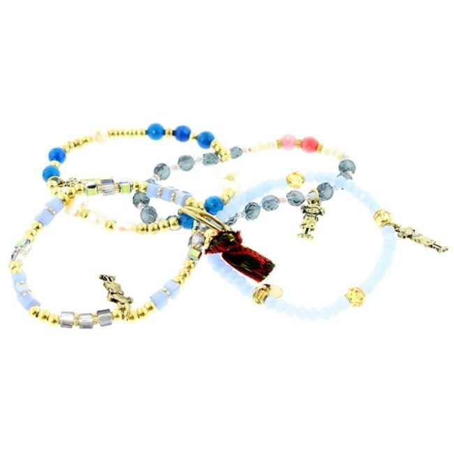 BRACELET 4 STRIPS METAL STONE BEADS