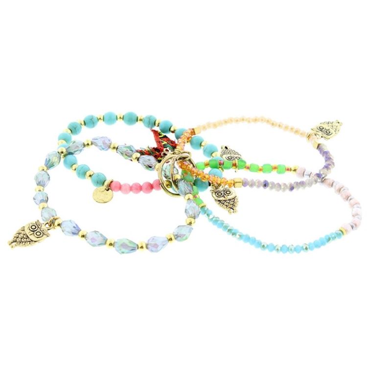 BRACELET 4 STRIPS METAL STONE BEADS 2