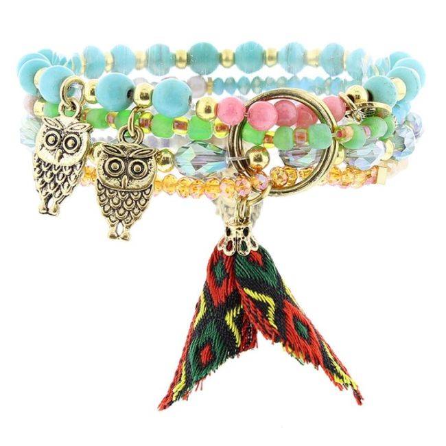 PULSERA 4 TIRAS CUENTAS METAL PIEDRAS