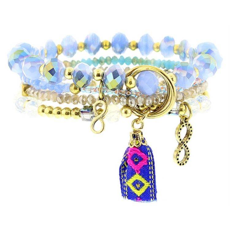 BRACELET 4 STRIPS METAL STONE BEADS