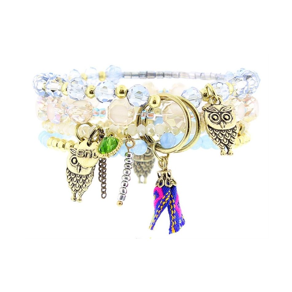 PULSERA 4 TIRAS CUENTAS METAL PIEDRAS