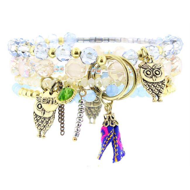 PULSERA 4 TIRAS CUENTAS METAL PIEDRAS