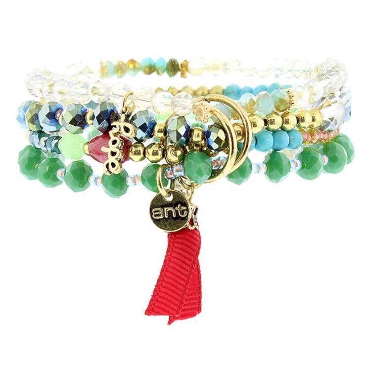 PULSERA 4 TIRAS CUENTAS METAL PIEDRAS